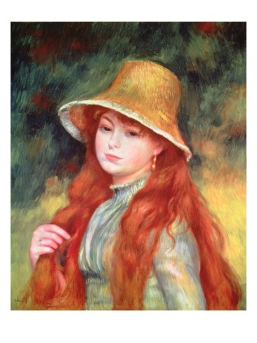 Young Girl with Long Hair - Pierre-Auguste Renoir painting on canvas